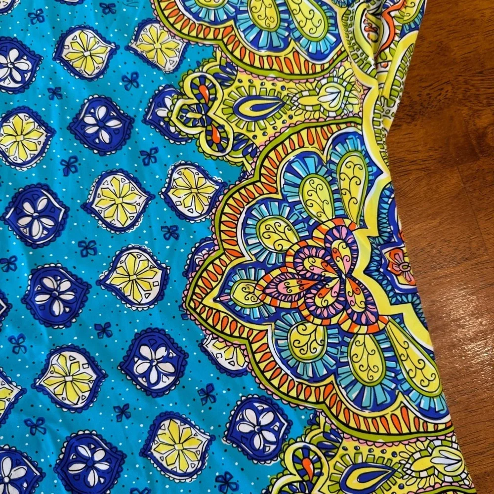Trina Turk Blue and Yellow swim cover up tunic Corsica print sz Large swim & spa